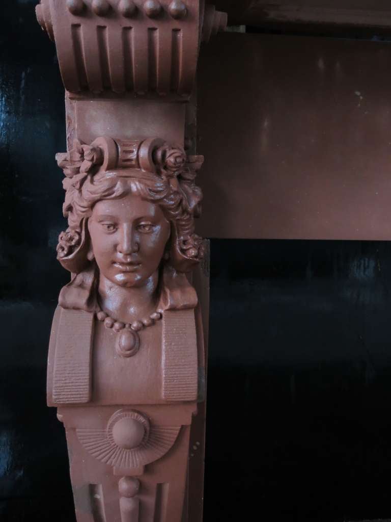 Hand-Carved Embassy-Quality Fireplace Renaissance Caryatid Statues Dated 1895, France For Sale