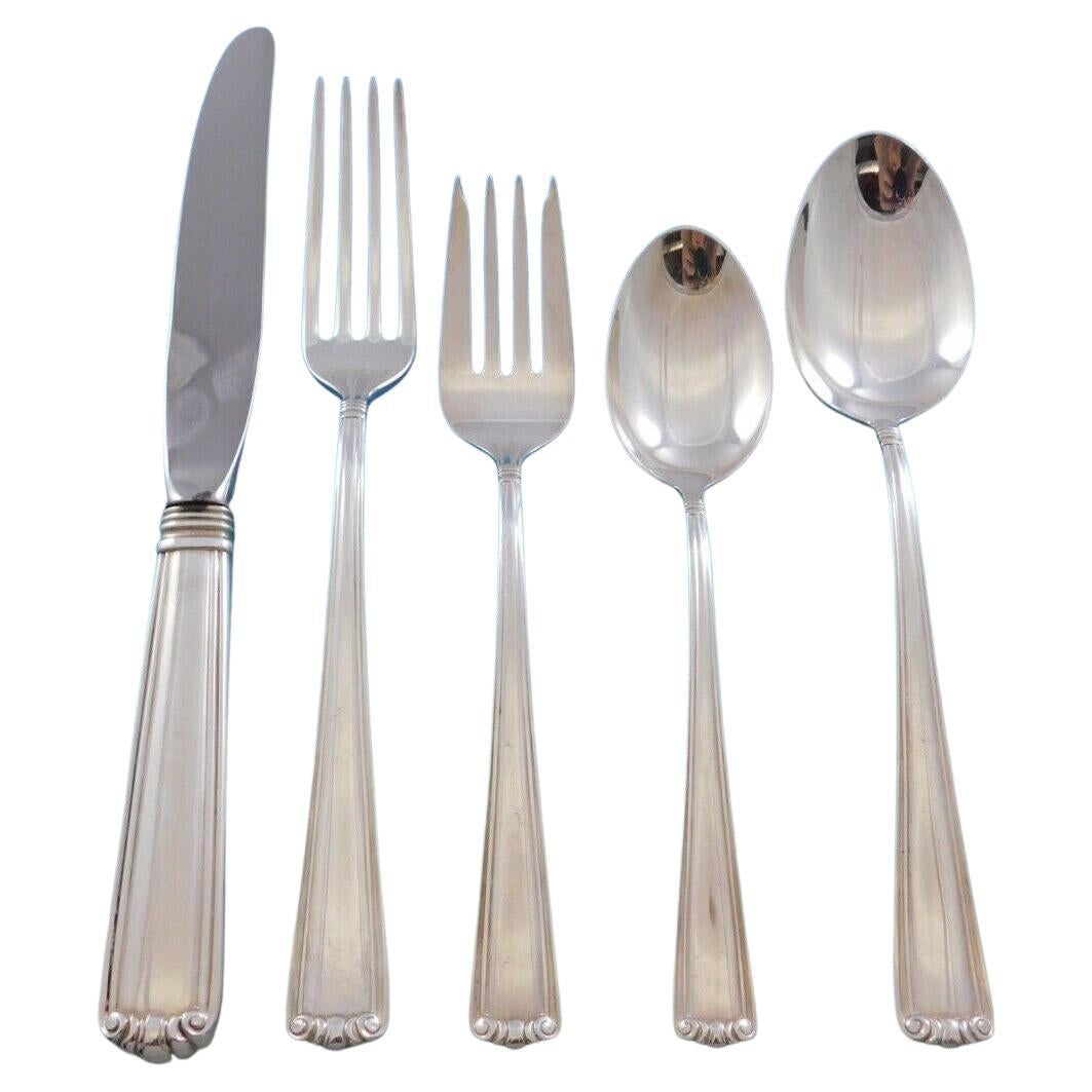 Embassy Scroll by Lunt Sterling Silver Flatware Set for 12 Service 63 pieces For Sale