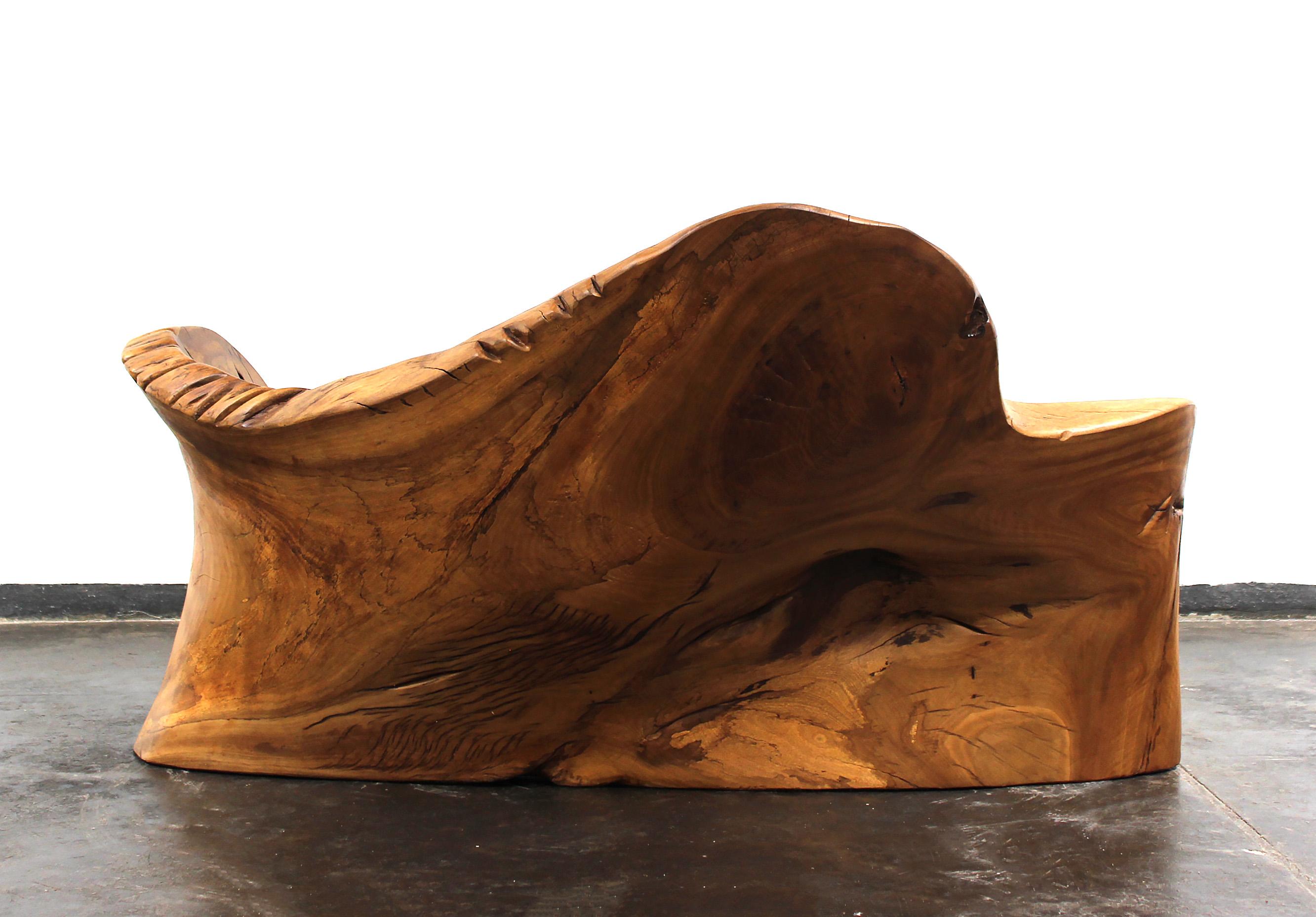 Hand-Carved Embaú Bench by Hugo França