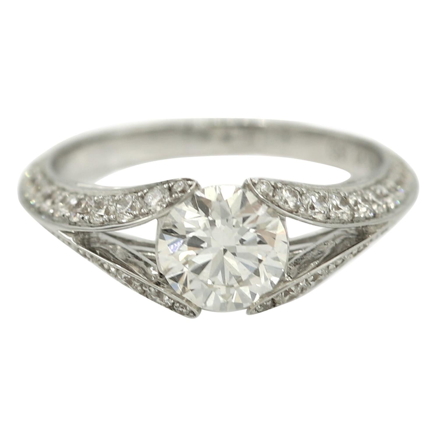 Embedded Diamond in Design Ring 1.04 Carat GIA Certificate 18 Karat White Gold For Sale