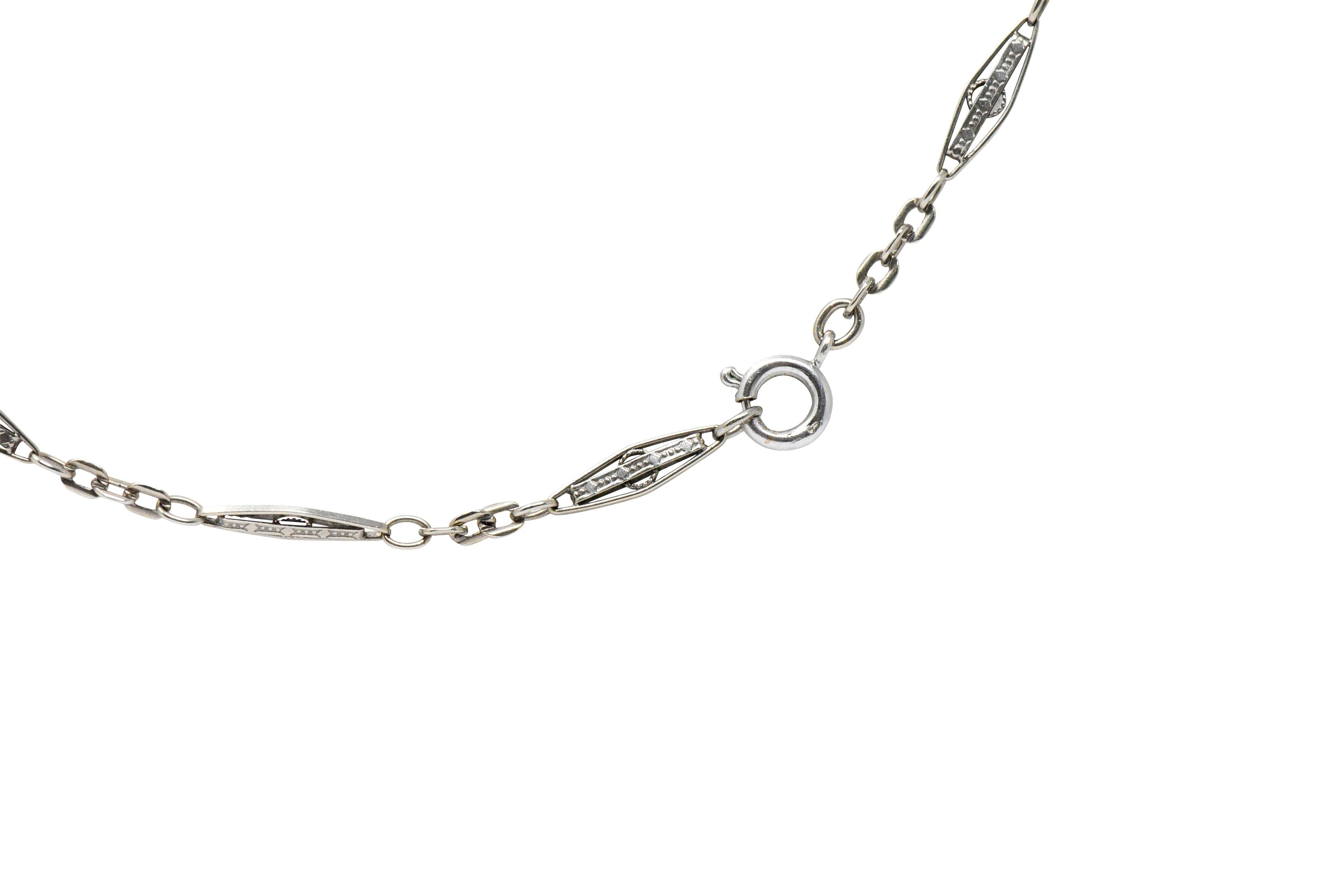 Embellished Art Deco Jade Bead 14 Karat White Gold Drop Chain Necklace 1