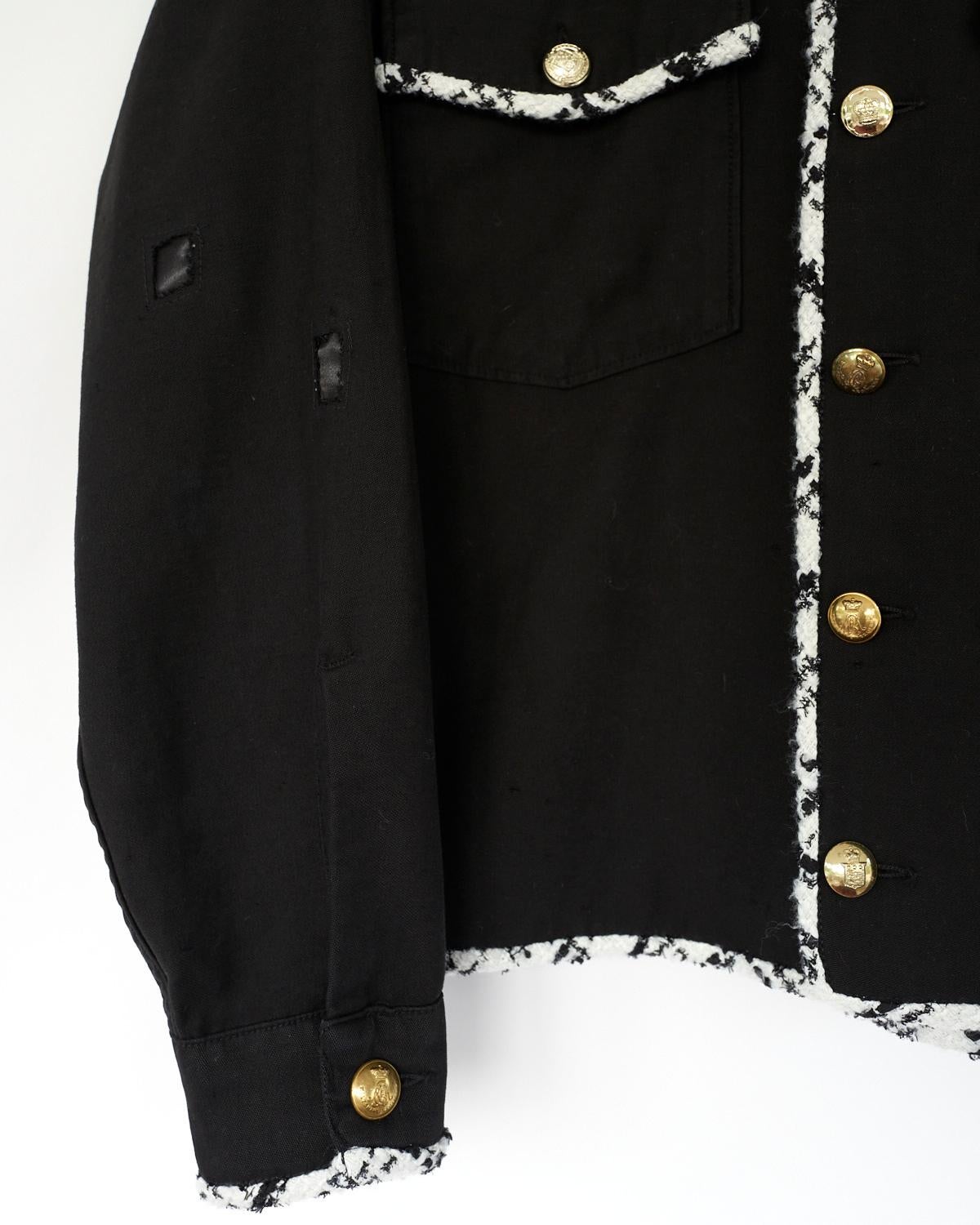 Women's Black Jacket Cropped Vintage Designer Tweed White Embellished J Dauphin