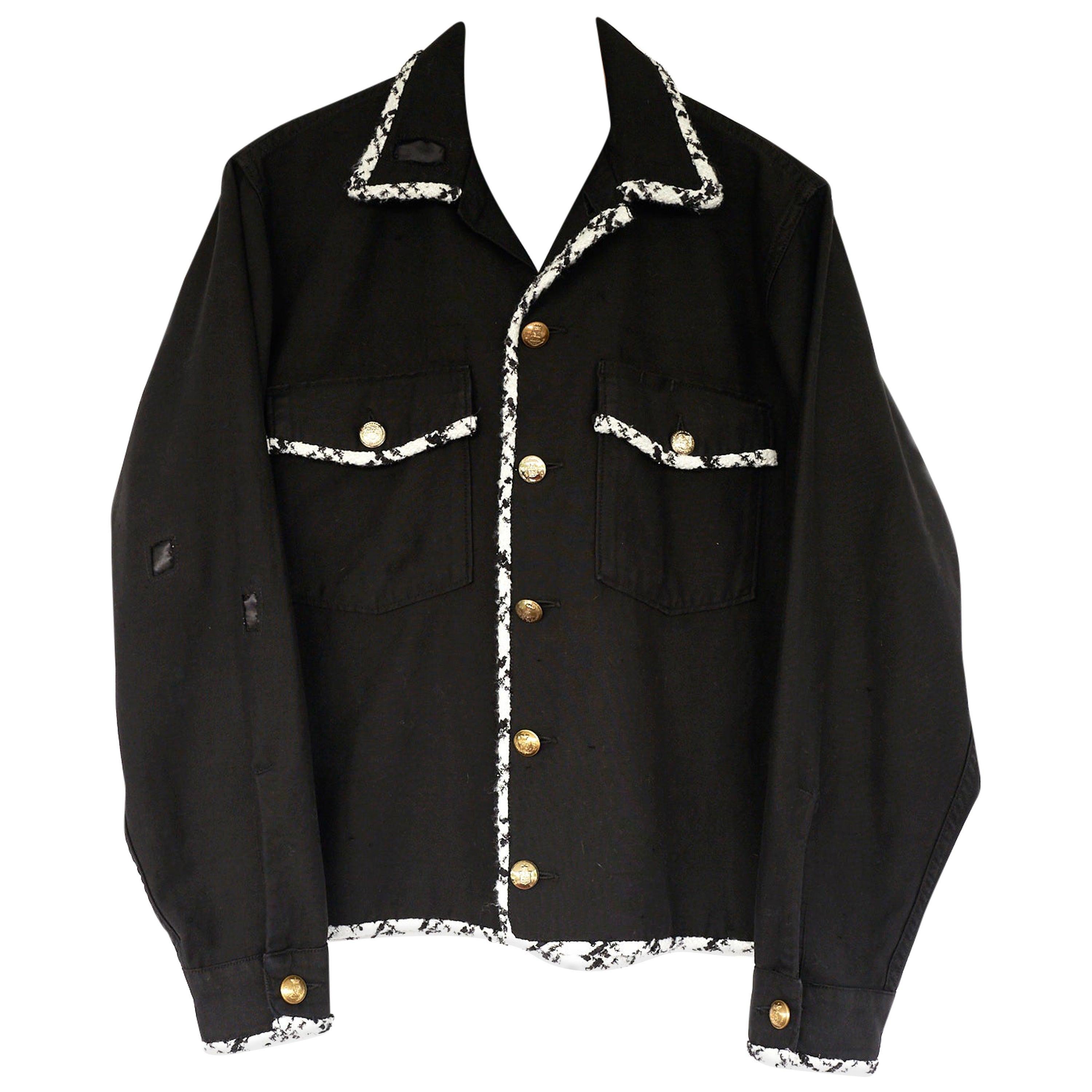 Black Jacket Cropped Vintage Designer Tweed White Embellished J Dauphin
