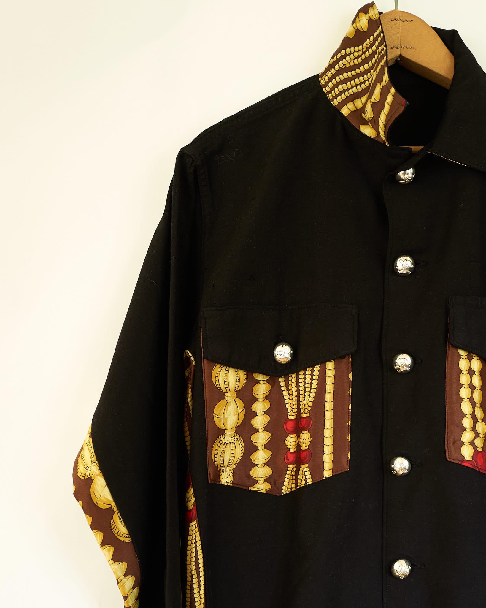 Women's Black Jacket Original Designer Silk Vintage Military Silver Button J Dauphin