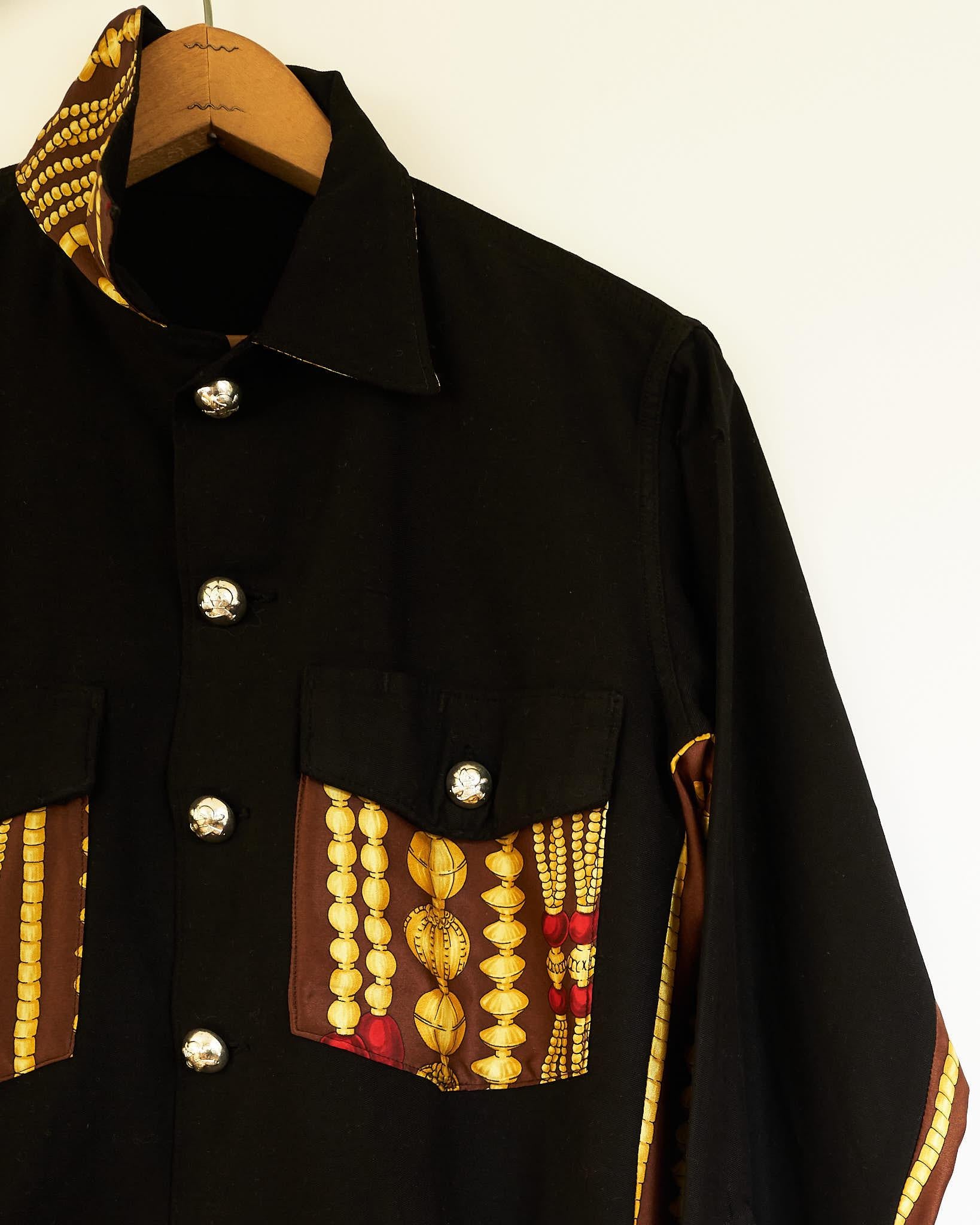 Black Jacket Original Designer Silk Vintage Military Silver Button J Dauphin 1