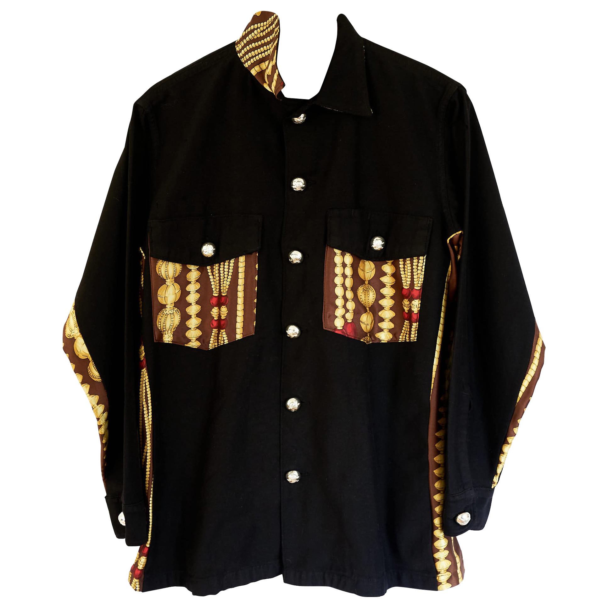 Black Jacket Original Designer Silk Vintage Military Silver Button J Dauphin