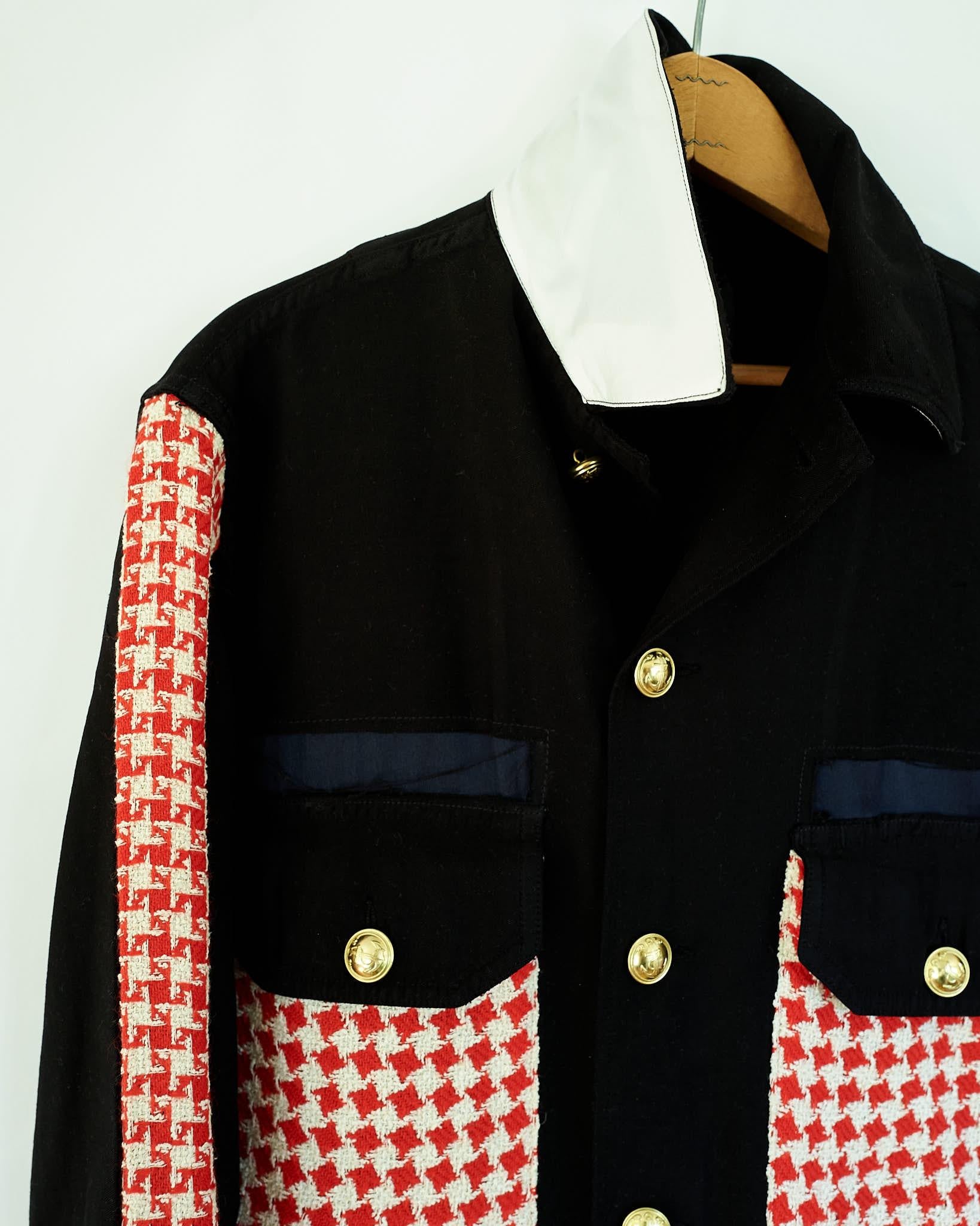 Black Jacket Original Designer Tweed White Red Gold Button Embellished J Dauphin In New Condition In Los Angeles, CA