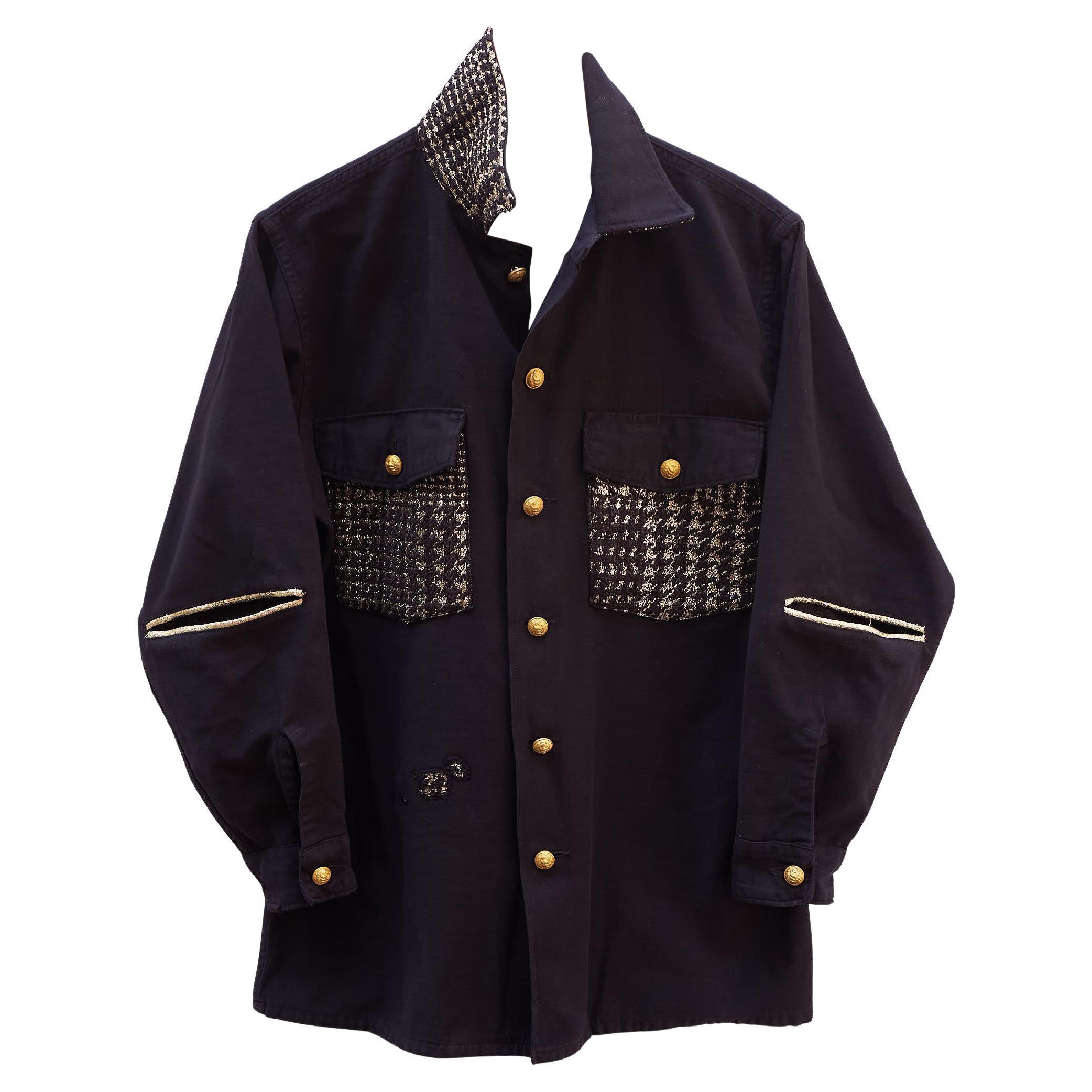 Embellished Black Military Jacket  French Gold Lurex Tweed J Dauphin