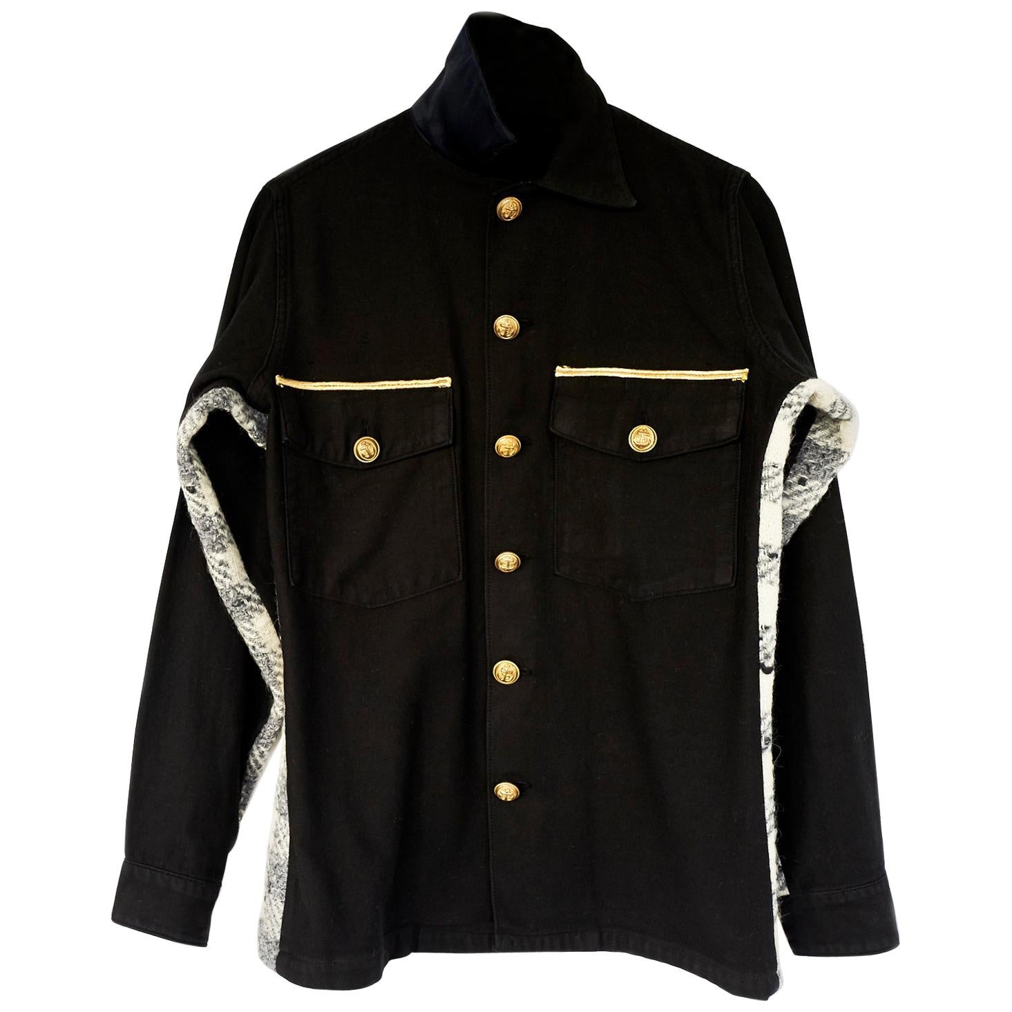 Embellished Black Military Jacket Flannel Gold Buttons Gold Braid J Dauphin