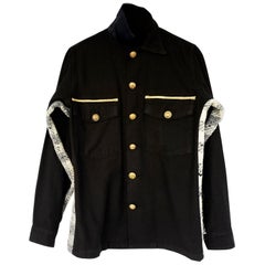 Embellished Black Military Jacket Flannel Gold Buttons Gold Braid J Dauphin