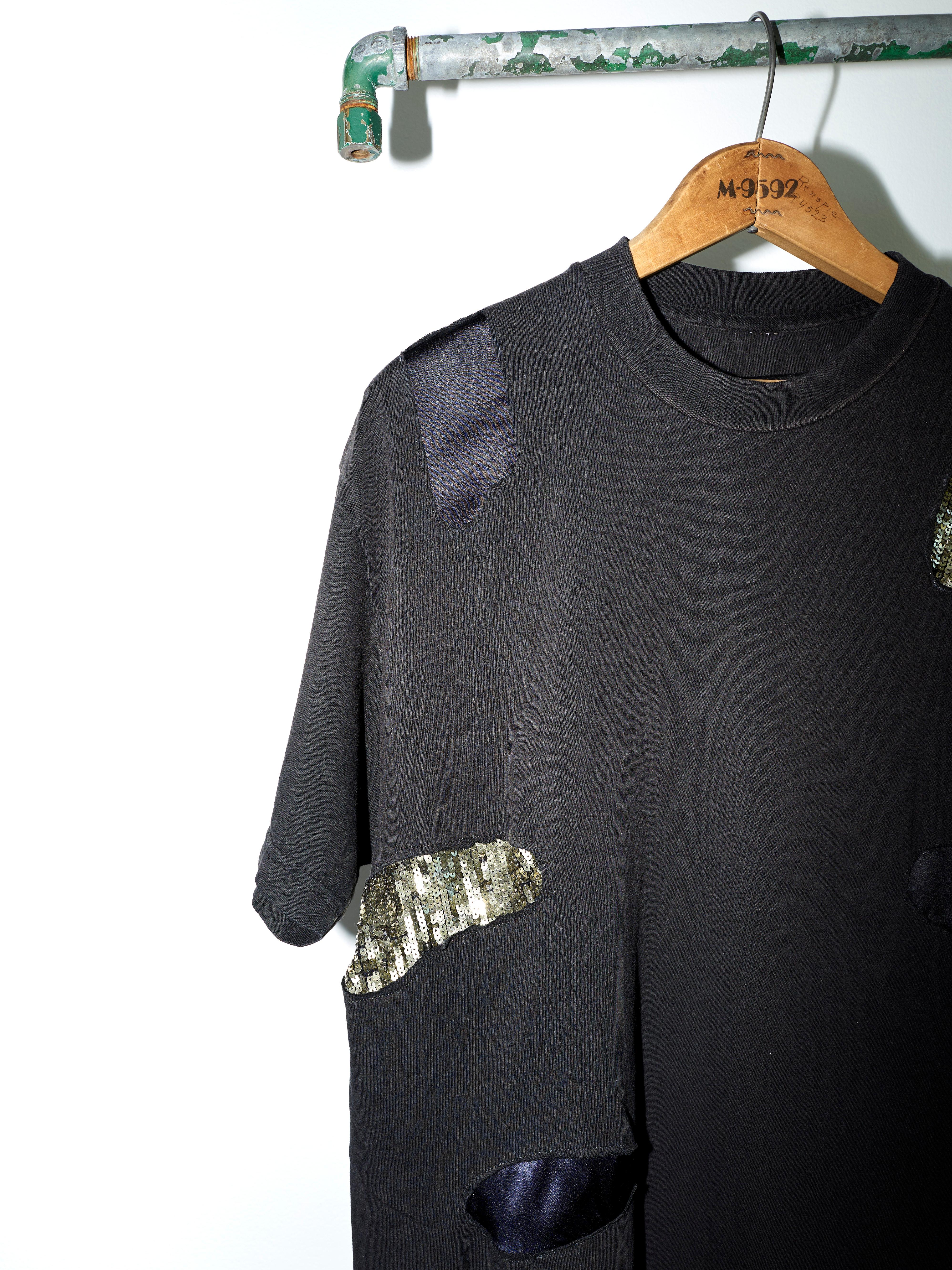 J Dauphin Black T-Shirt Embellished  Patch Work Sequin Silk Body Cotton  1