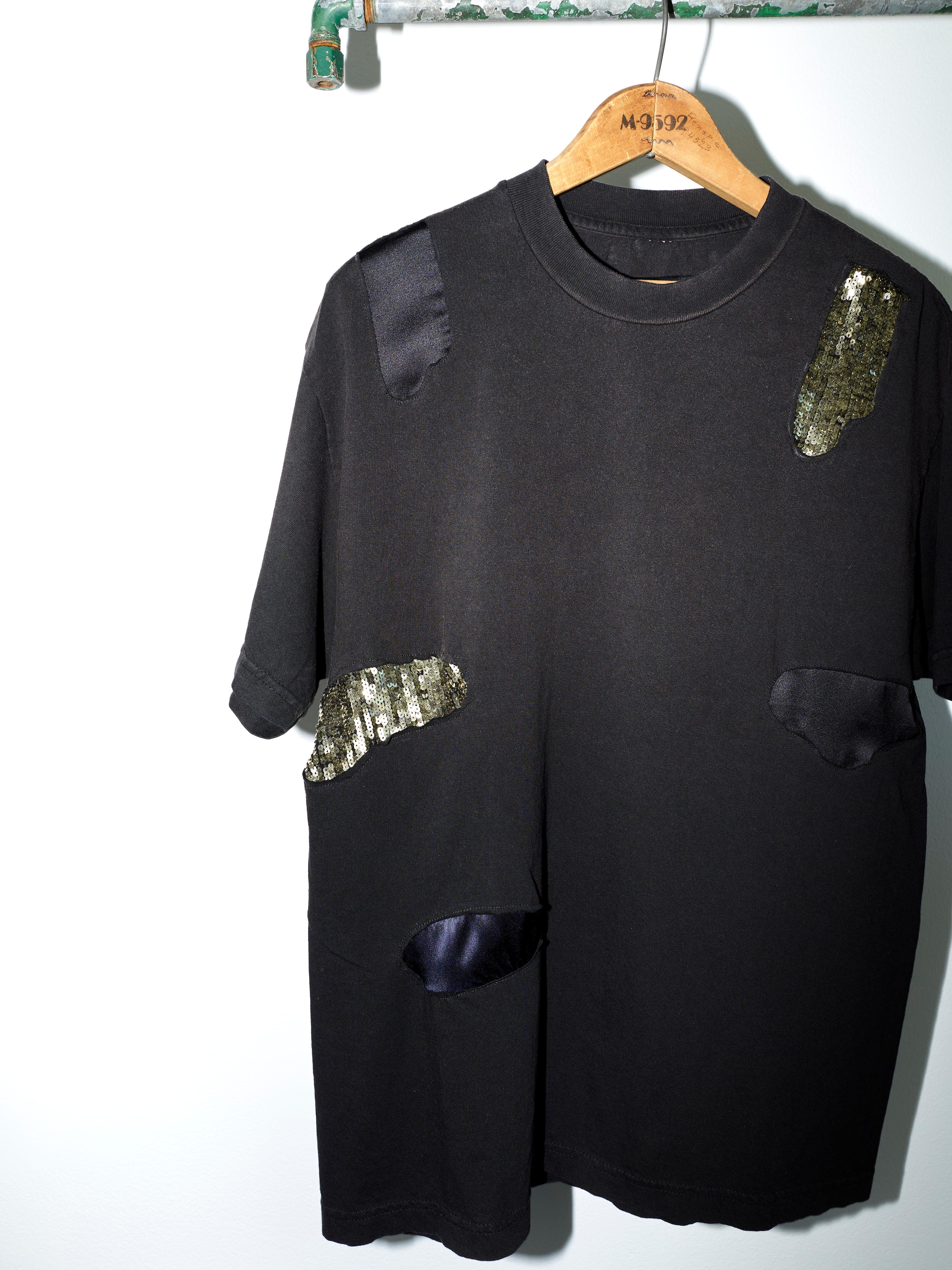 J Dauphin Black T-Shirt Embellished  Patch Work Sequin Silk Body Cotton  2
