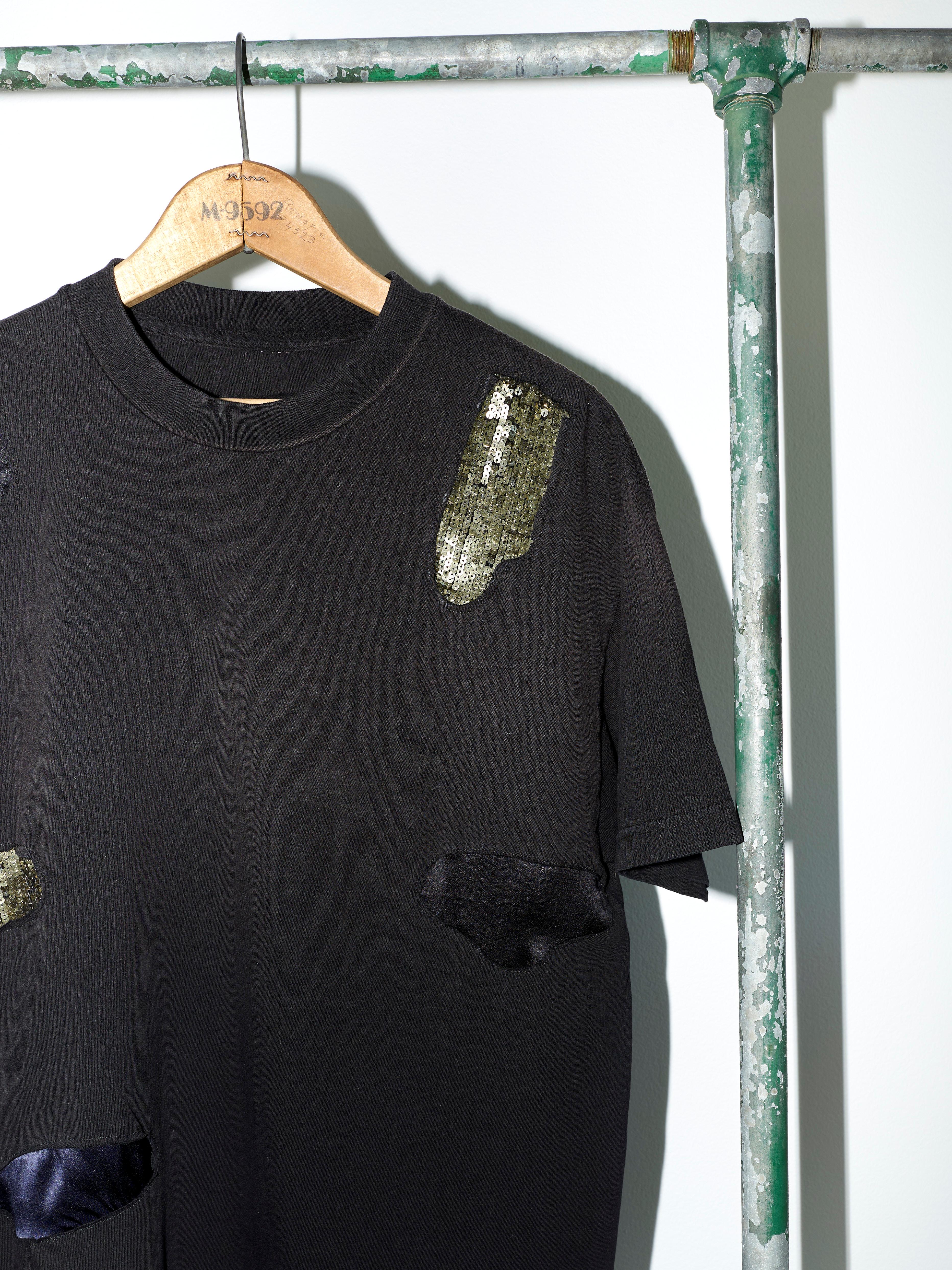 J Dauphin Black T-Shirt Embellished  Patch Work Sequin Silk Body Cotton  3