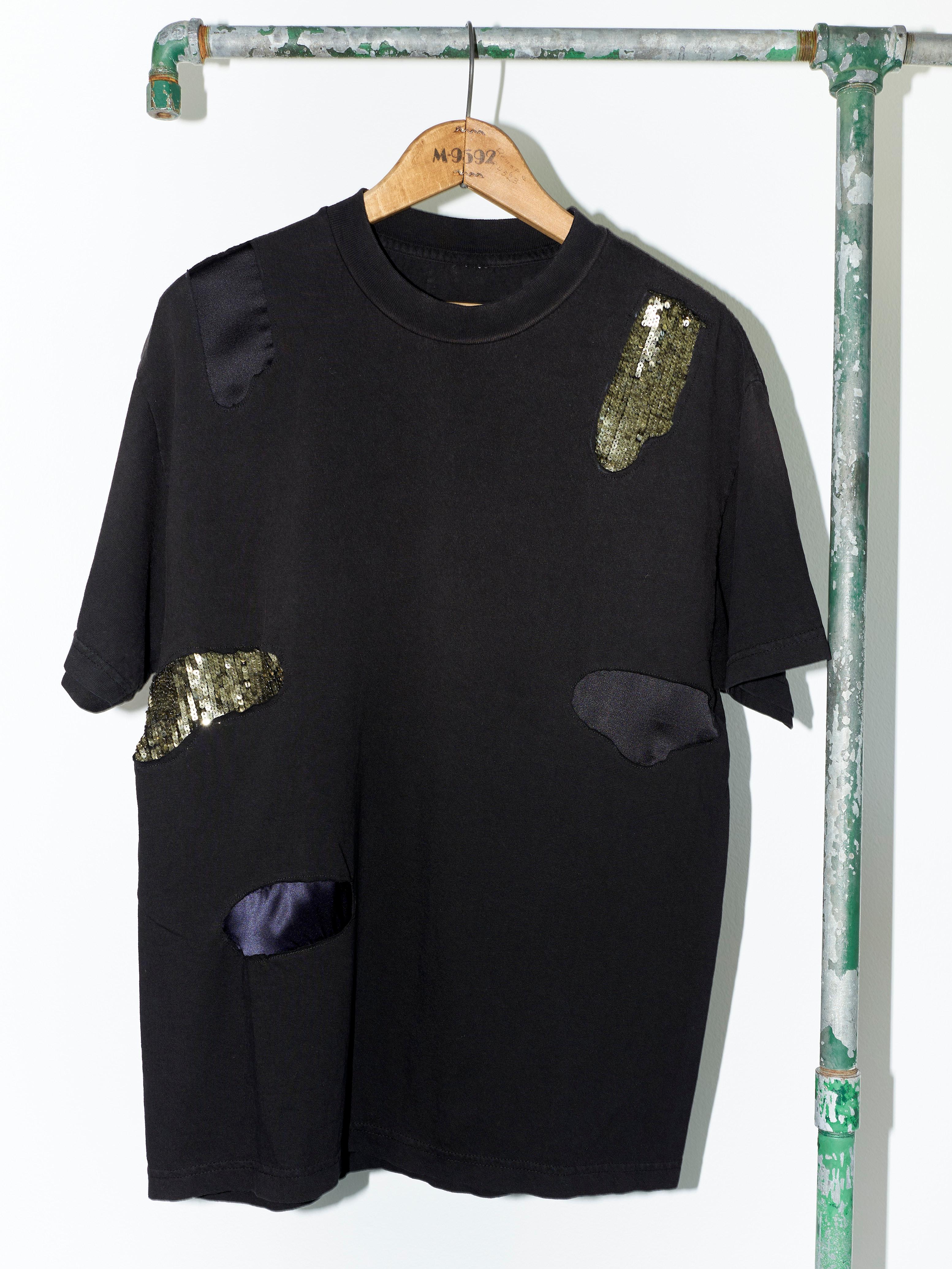 J Dauphin Black T-Shirt Embellished  Patch Work Sequin Silk Body Cotton  4