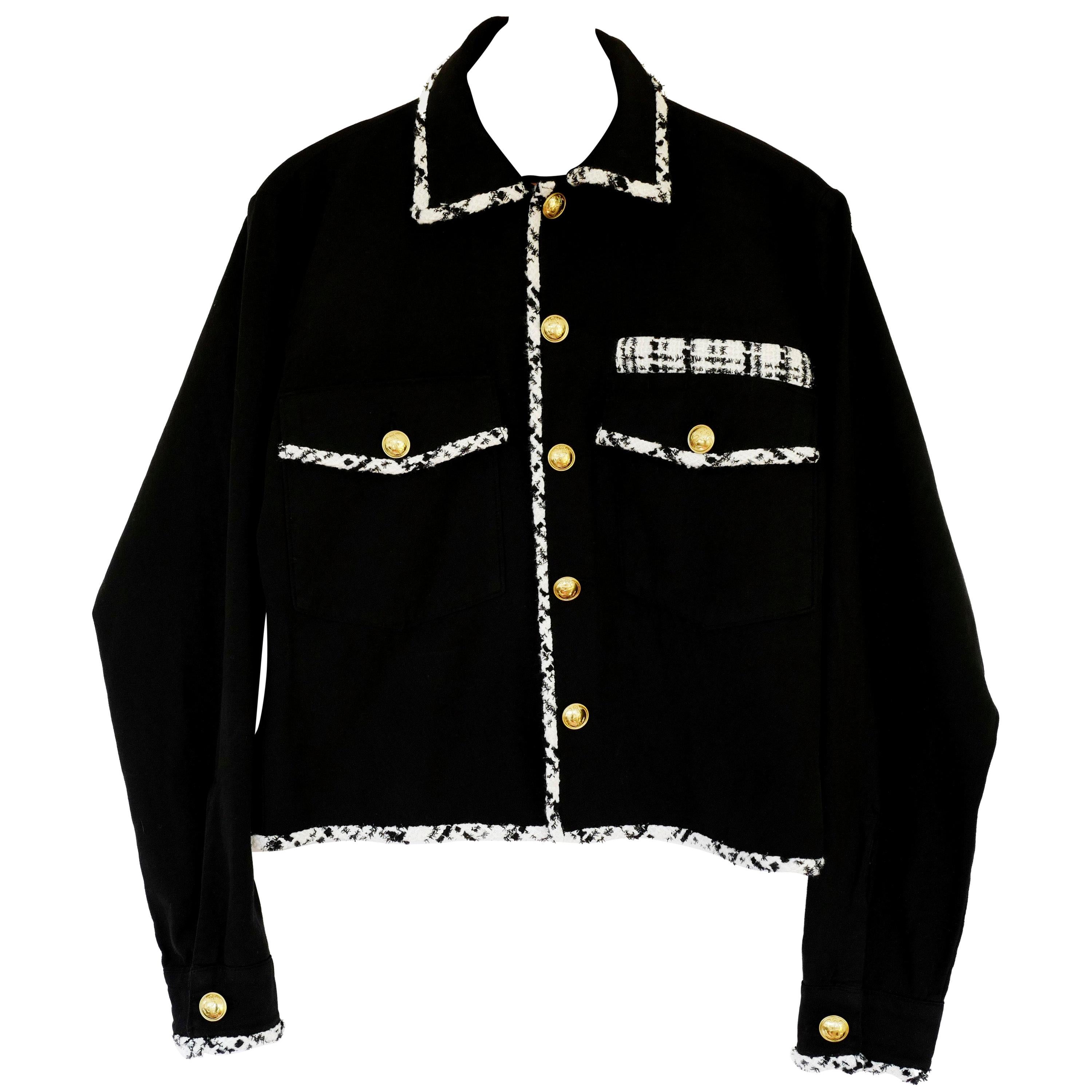 Embellished Blazer Cropped Jacket Military White Tweed Gold Button J Dauphin