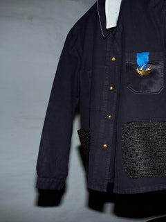 Blazer Jacket Black Bird Tweed Pockets White Silk Collar Embellished  J Dauphin