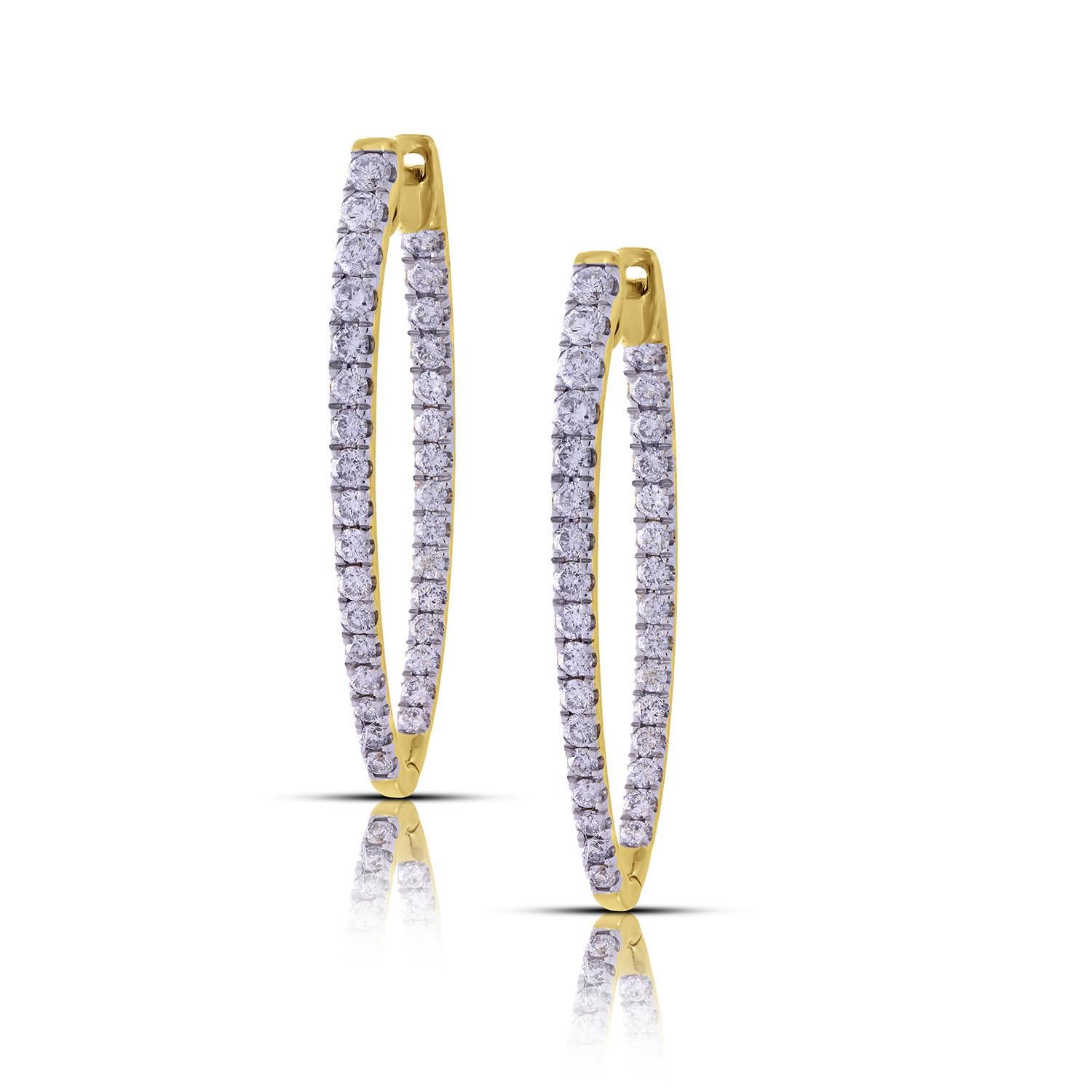 Contemporary Embellished Diamond Hoop Earrings Made in 18k Yellow Gold For Sale