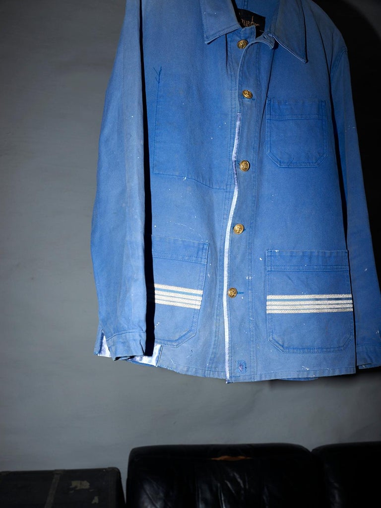Distressed vintage light blue Jacket Gold Buttons Military J Dauphin at