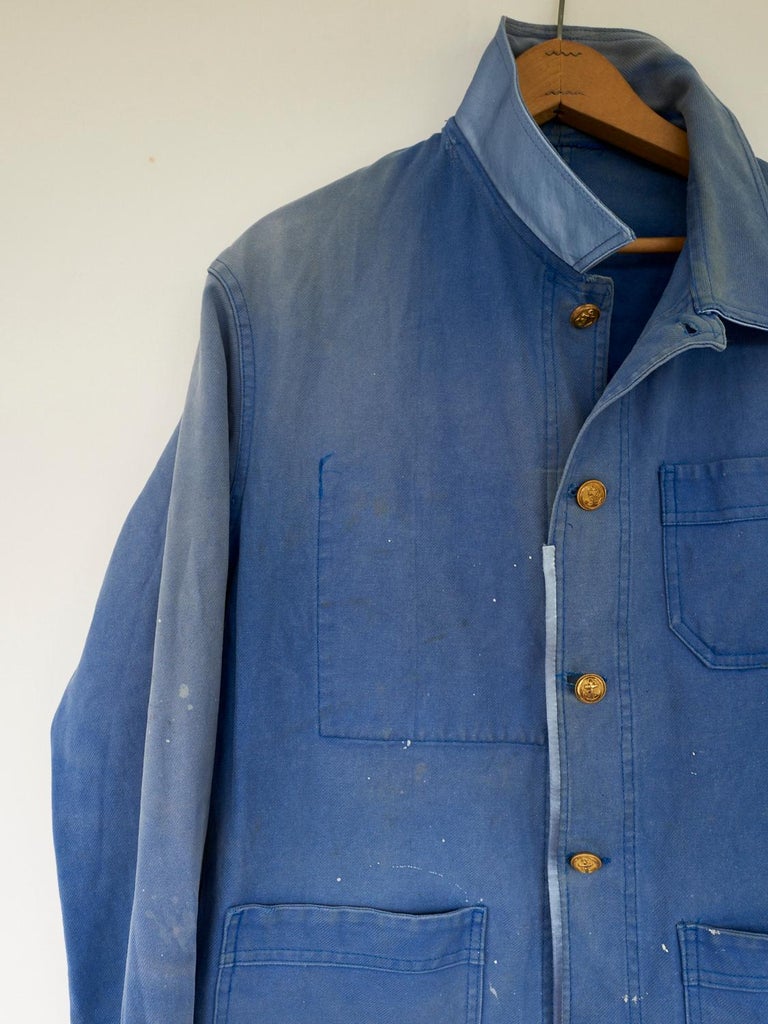 Distressed vintage light blue Jacket Gold Buttons Military J Dauphin at