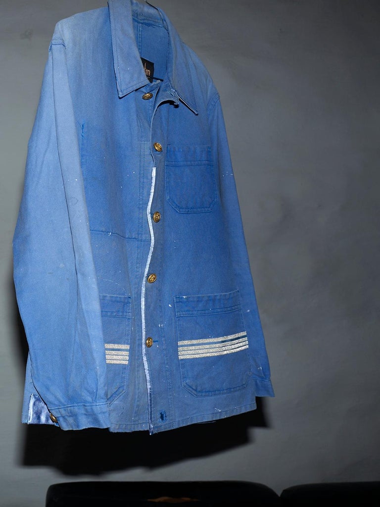 Embellished Distressed Blue Jacket Gold Buttons Military Silver Braid J