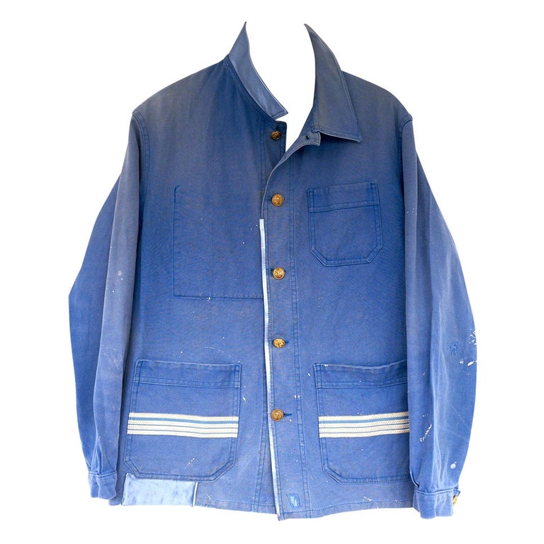 Distressed vintage light blue Jacket Gold Buttons Military J Dauphin at