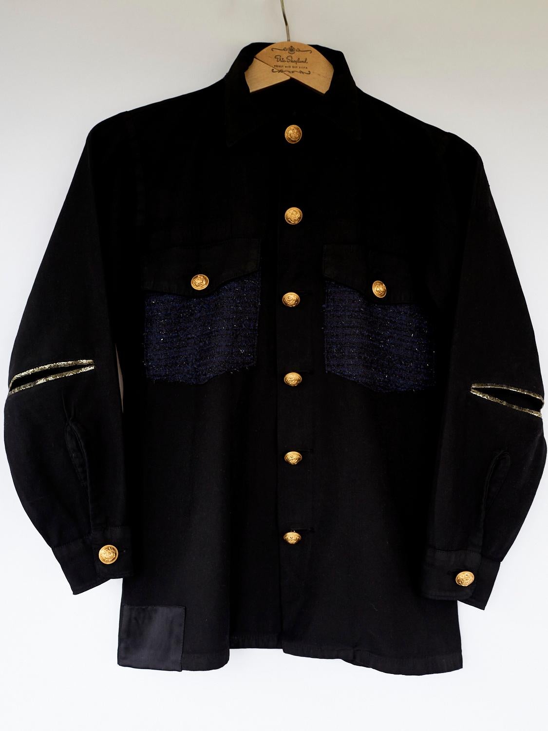 Women's Evening Jacket Military Black Gold Button Blue Lurex Tweed J Dauphin