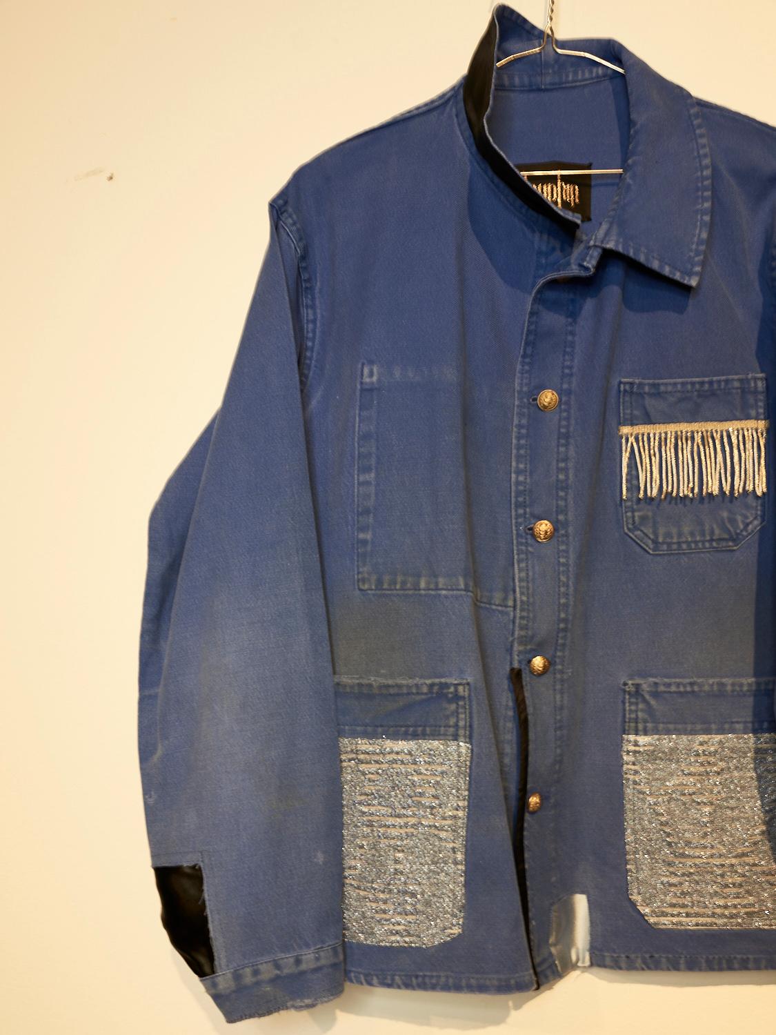 Women's Embellished French Blue Distressed Jacket Lightblue Lurex Vintage J Dauphin
