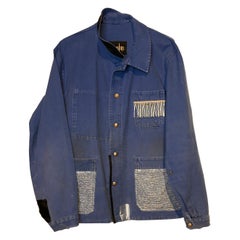 Verschönerte französische blaue Distressed Jacke aus Lurex in Hellblau, Vintage J Dauphin