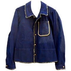 Embellished French Blue Jacket Black Lurex Tweed Gold Buttons J Dauphin