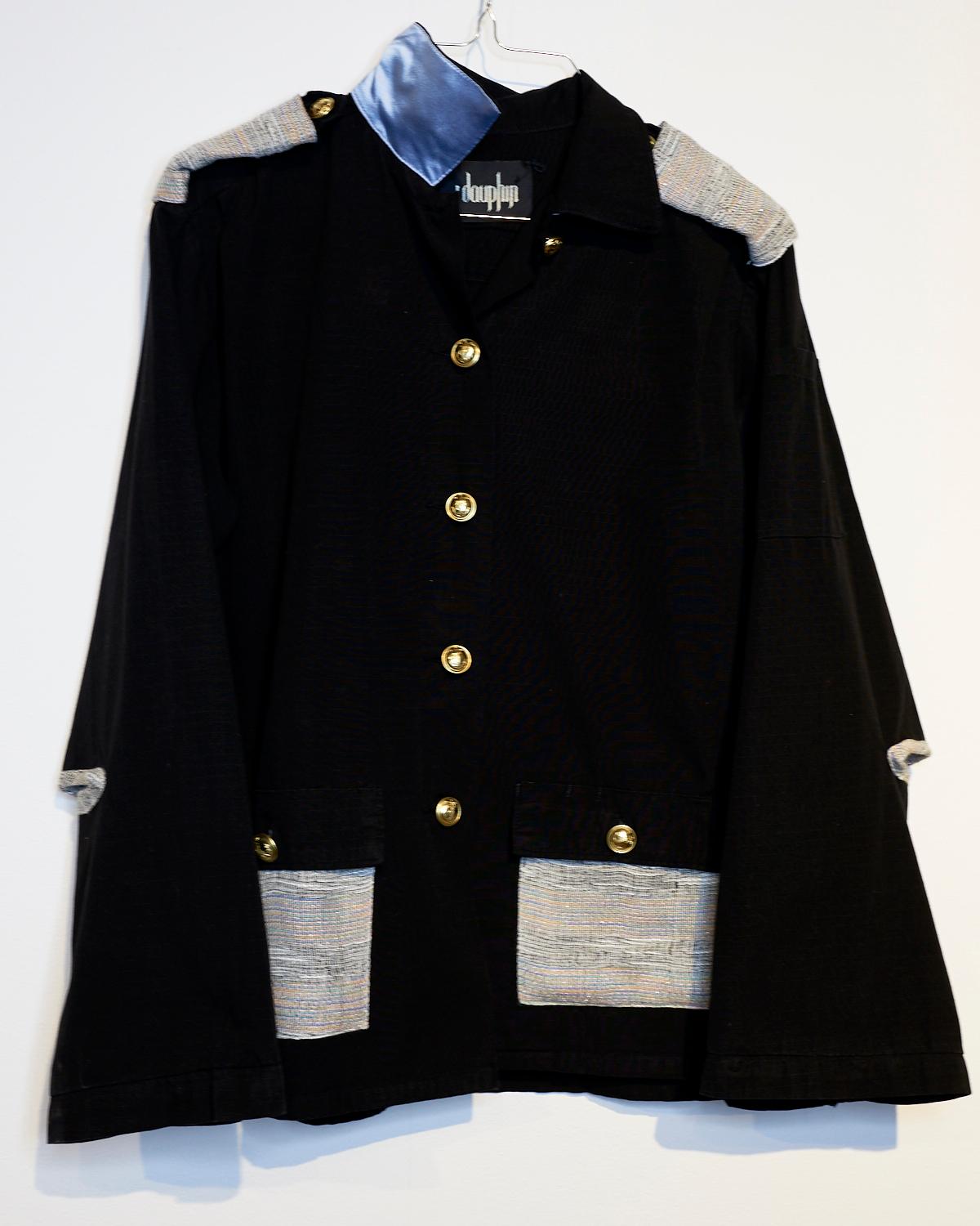 Embellished French Work Jacket Black Gold Button Painter Style Tweed J Dauphin In New Condition In Los Angeles, CA