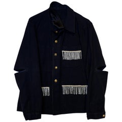Embellished Fringe French Work Jacket Black Buttons Gold Braid J Dauphin