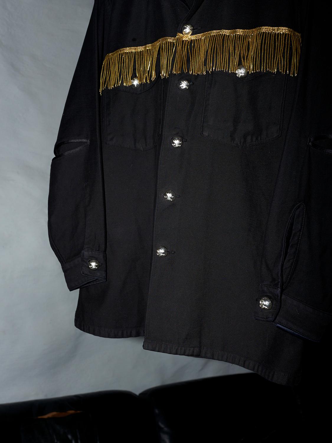 Embellished Fringe Jacket Black Silver Buttons Military Shirt J Dauphin 4