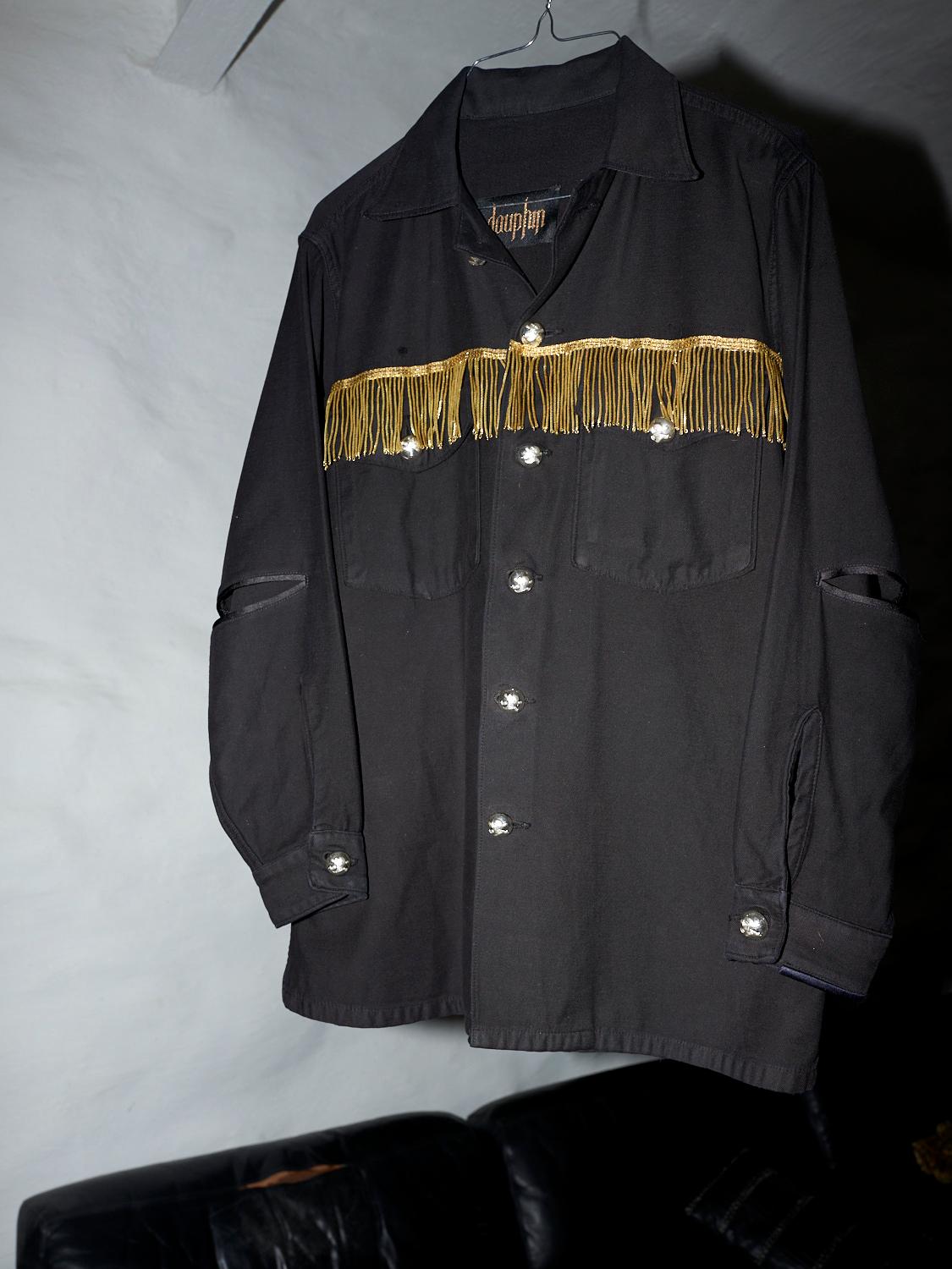 Embellished Fringe Jacket Black Silver Buttons Military Shirt J Dauphin 5