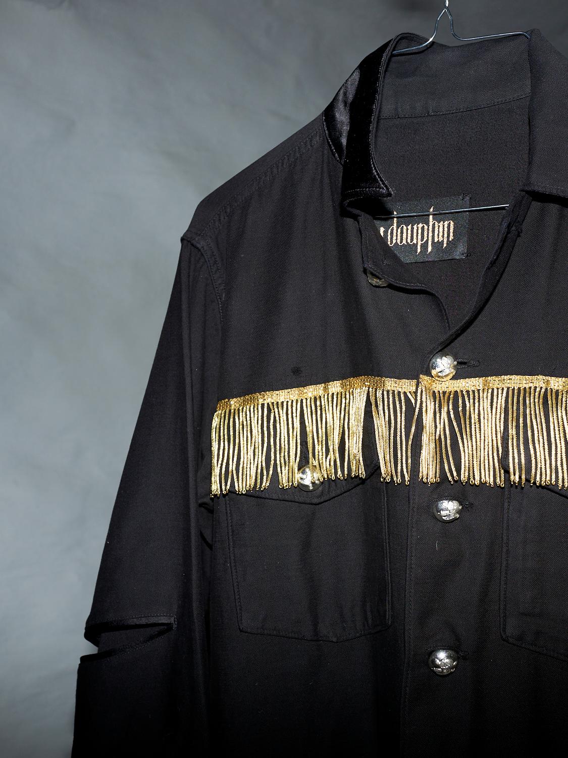Embellished Fringe Jacket Black Silver Buttons Military Shirt J Dauphin 6