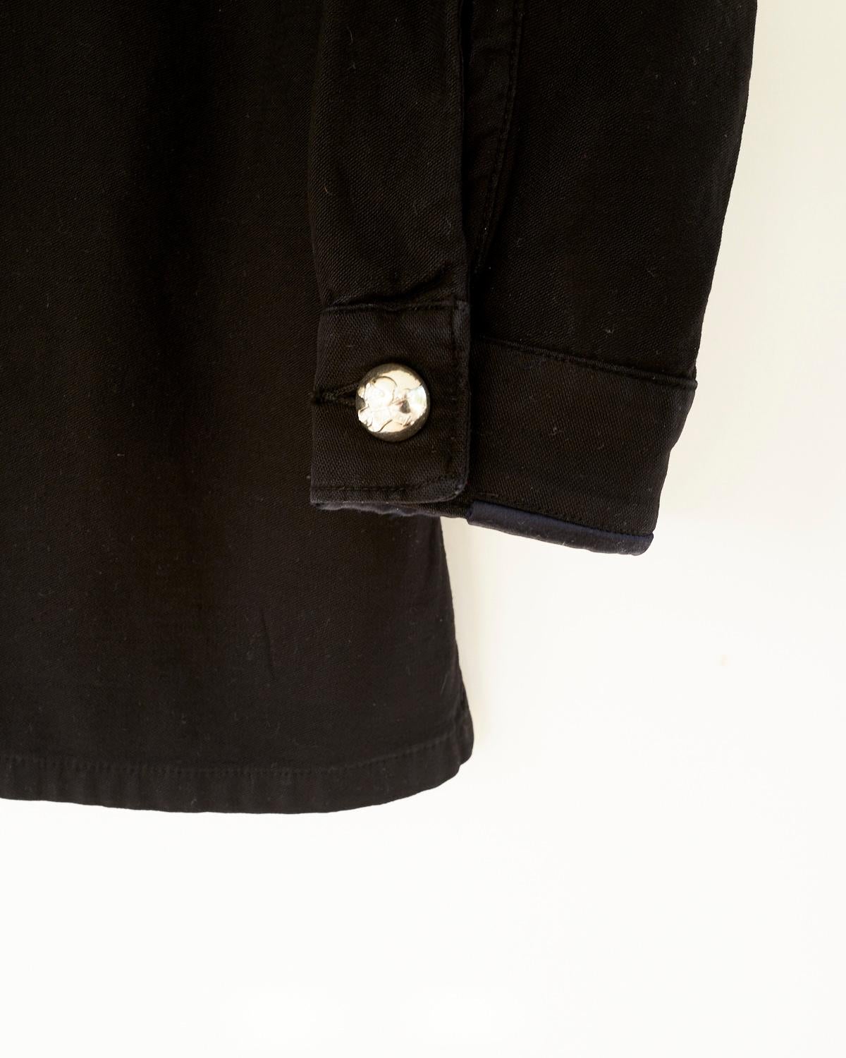 Embellished Fringe Jacket Black Silver Buttons Military Shirt J Dauphin 1