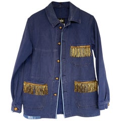 Embellished Fringe Blue Jacket French Blue Work Wear J Dauphin
