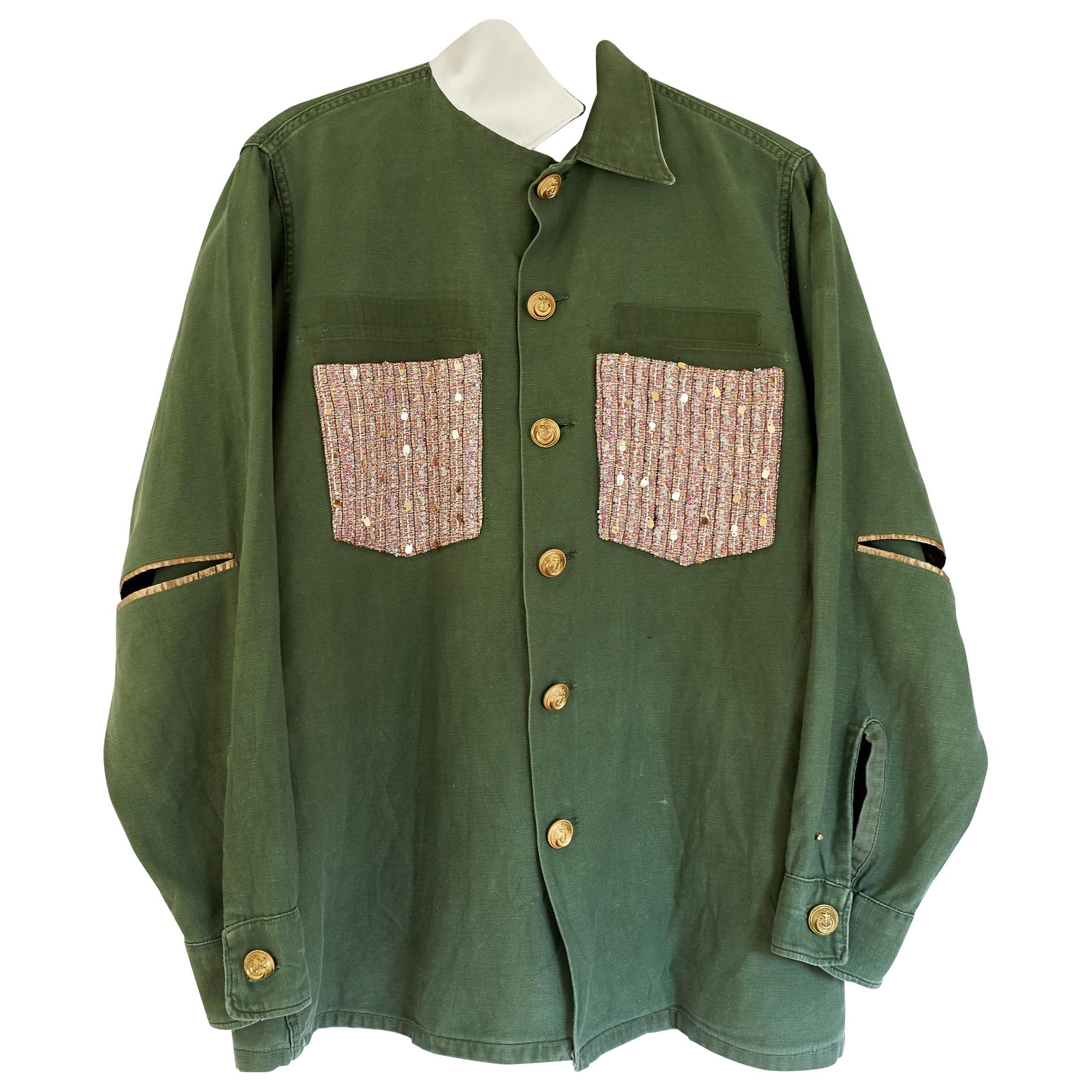 Jacket Green Designer Pink Sequin Tweed Silk Embellished Military J Dauphin