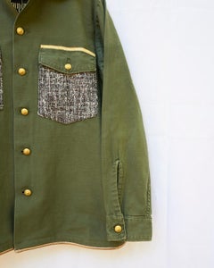 Green Cotton Military Jacket Embellished Designer Tweed Sequin Lurex J Dauphin