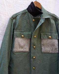 Embellished Green Military Jacket  White Lurex Tweed J Dauphin