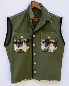 Evening Green Vest Gold Lurex Tweed Gold Buttons  Statement Piece J Dauphin