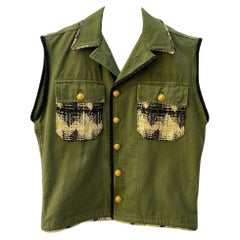 Embellished Green Sleeveless Jacket Vest Military Tweed Gold Buttons J Dauphin