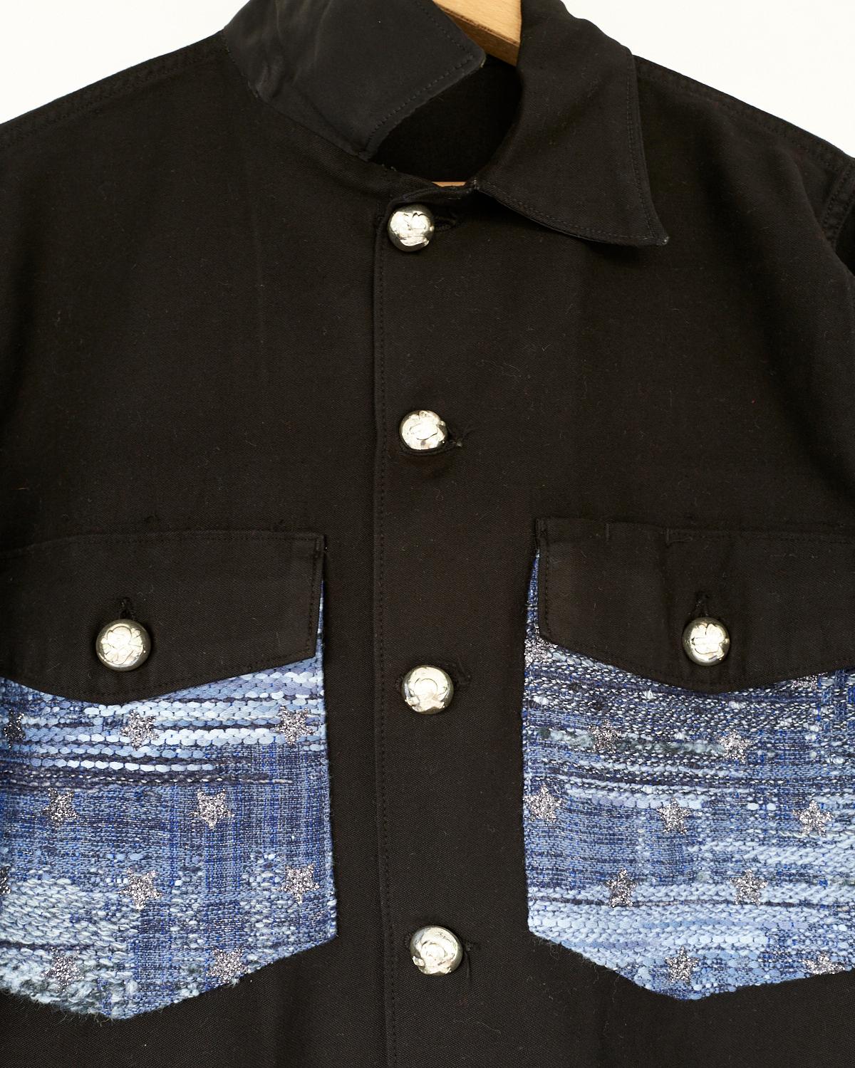 Embellished Oversize Jacket Black Military Blue Glitter Star Tweed J Dauphin 1