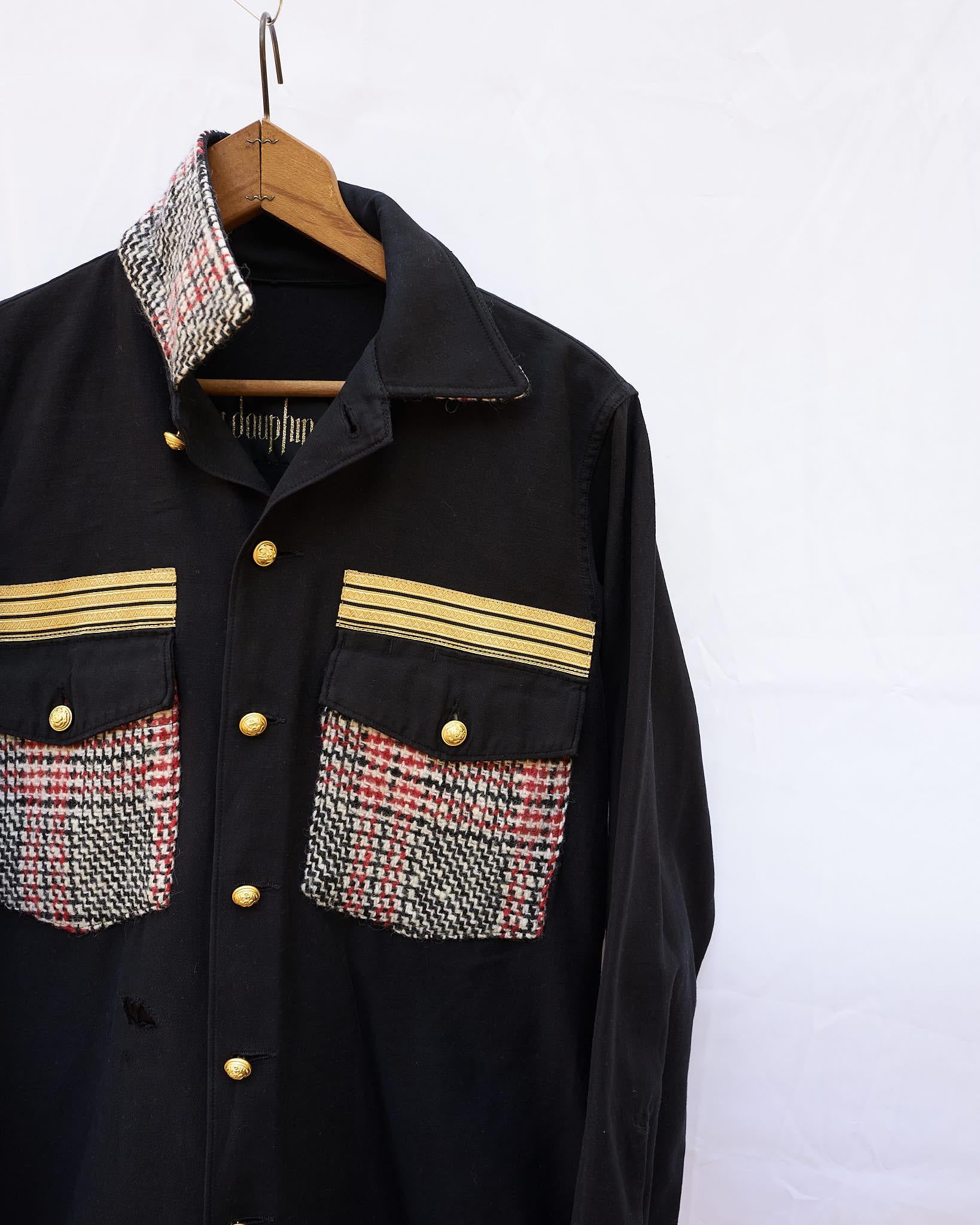 Embellished Jacket Black Military English Red White Black Tartan Wool J Dauphin In New Condition In Los Angeles, CA