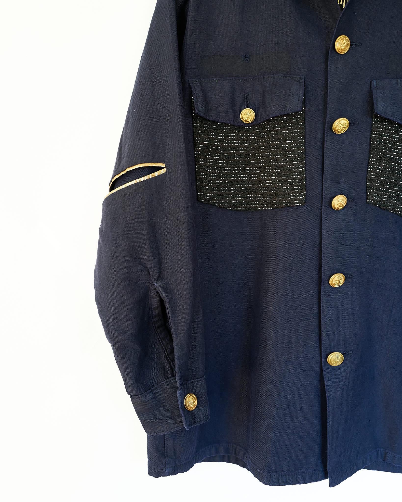 Designer Tweed Embellished Jacket Dark Blue Black Tweed J Dauphin In New Condition In Los Angeles, CA