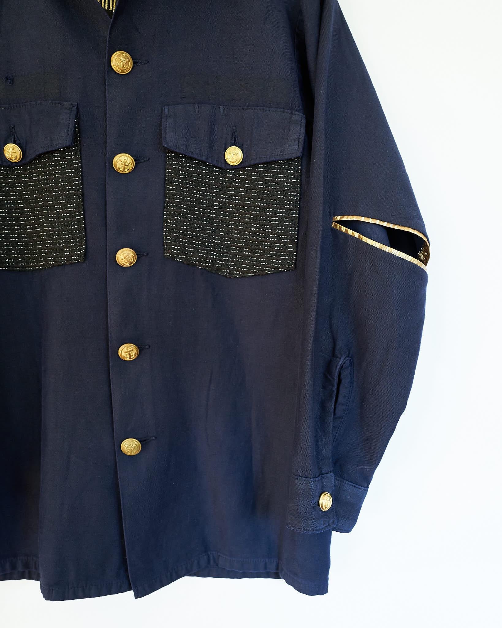 Women's Designer Tweed Embellished Jacket Dark Blue Black Tweed J Dauphin