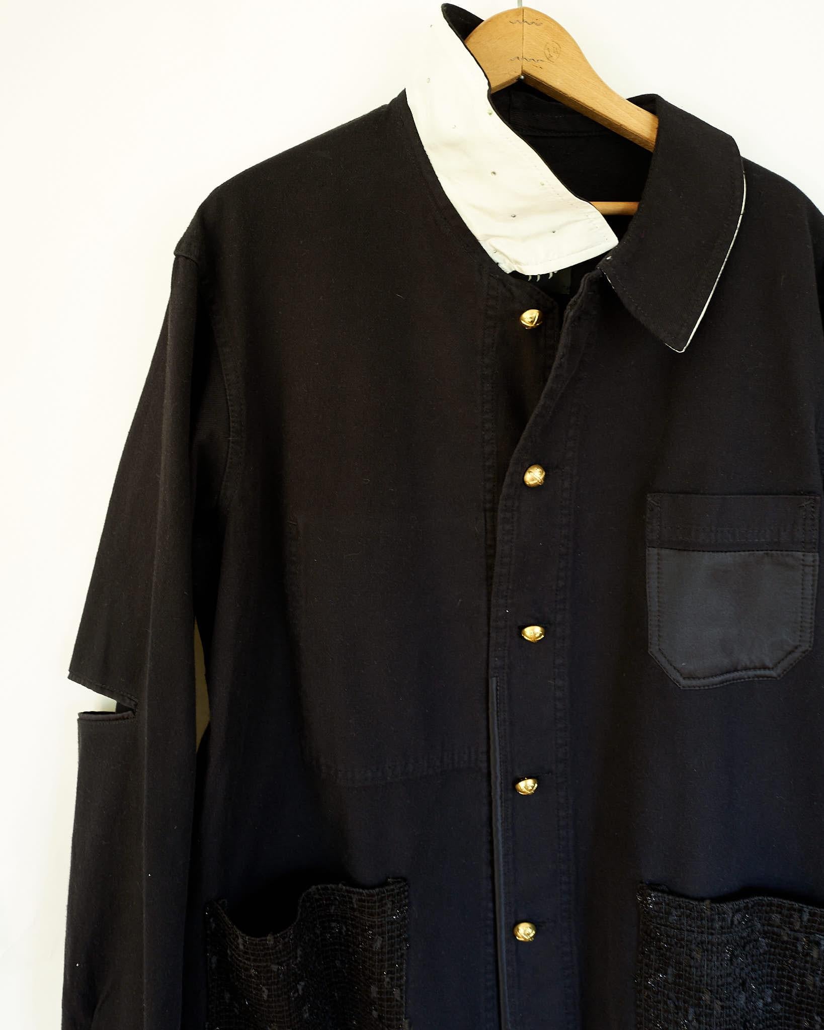 Women's Black Jacket Blazer Recycled Vintage Silk Tweed One of a kind J Dauphin