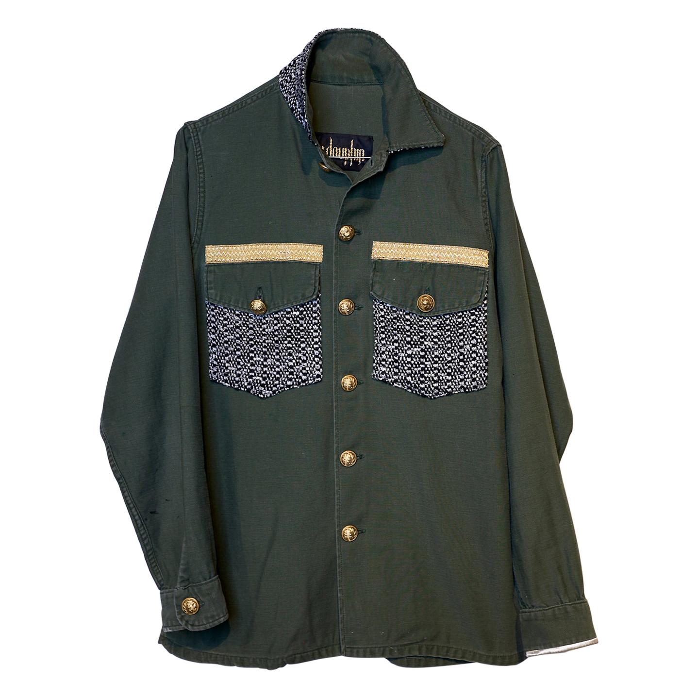 Jacket Military Green Gold Button Silver Lurex Tweed  J Dauphin