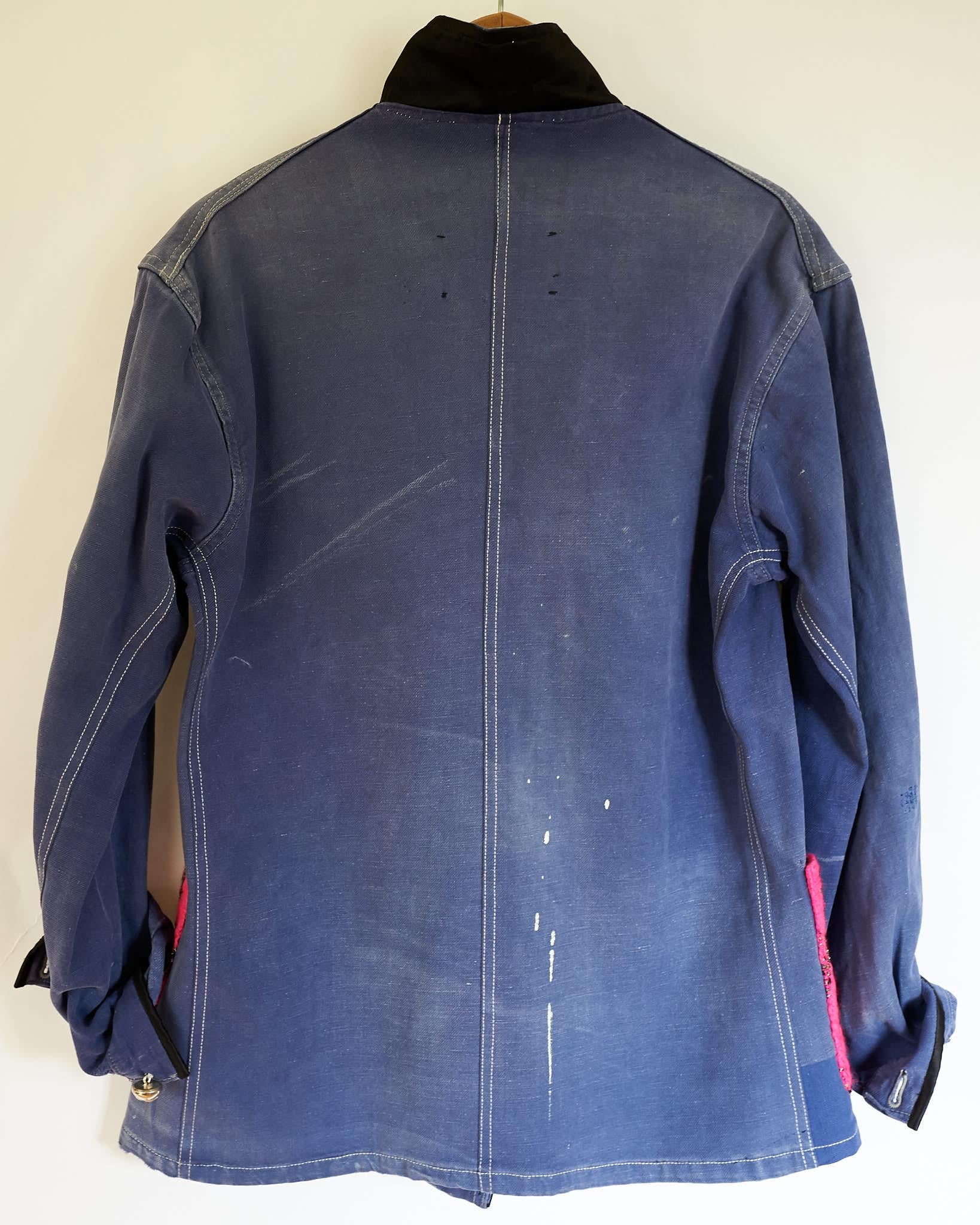 Women's Jacket Blue Vintage Designer Neon Pink Tweed French Work Wear J Dauphin