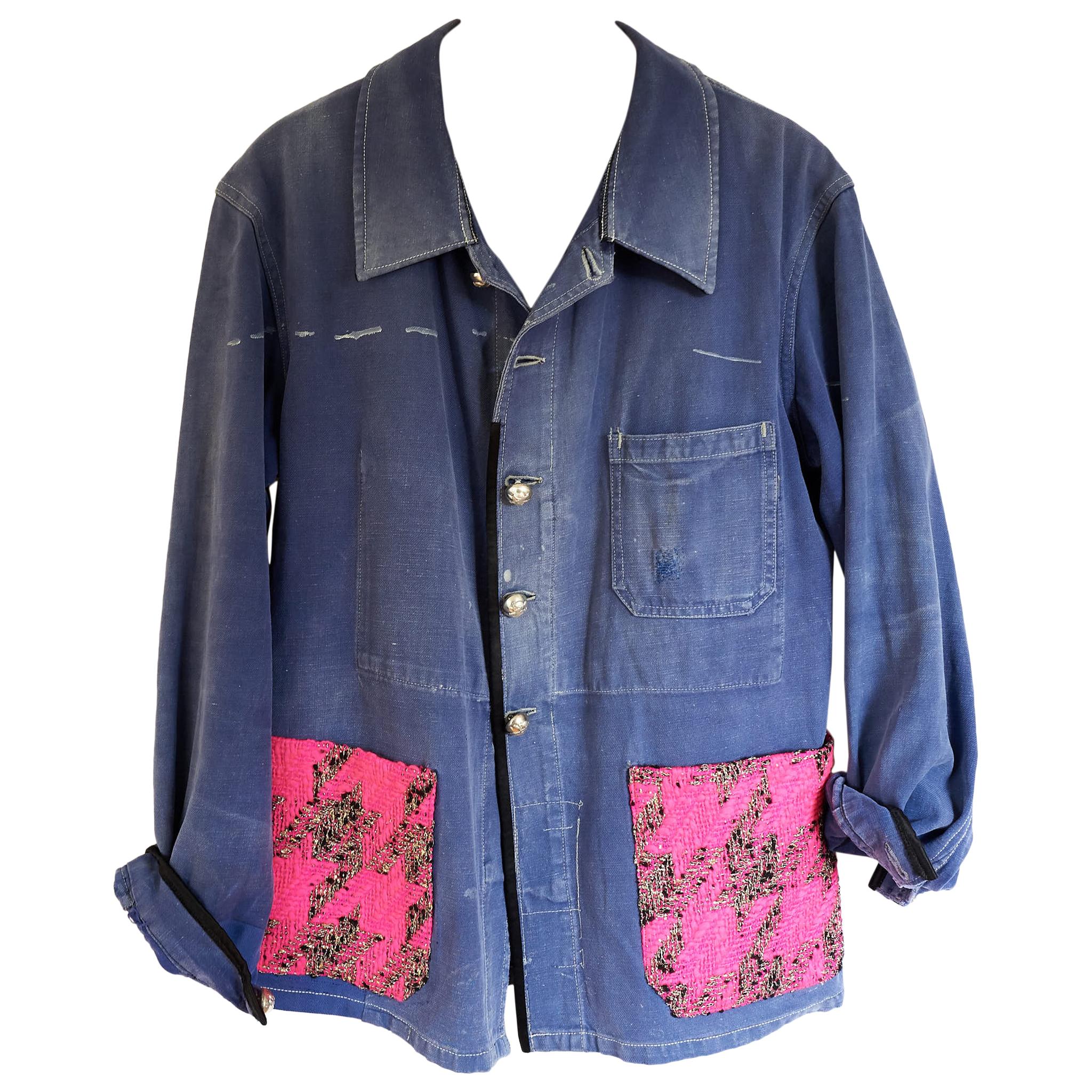 Jacket Blue Vintage Designer Neon Pink Tweed French Work Wear J Dauphin