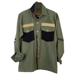 Military Green Jacket Tweed Gold Buttons Gold Braid One of a kind J Dauphin